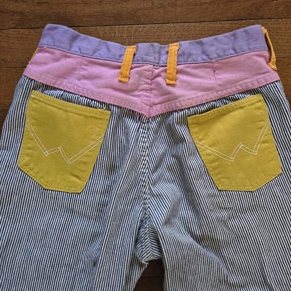 Wrangler Denim - 1960s Wranglers Colorblock Flare 26" Waist Women Pinstripe Denim Mod Retro Vtg